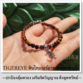 Tiger’s Eye Stone สร้อยข้อมือหินนำโขค กำไลหินแท้ หินแห่งการปกป้องคุ่มดรอง หินแท้ จี้โอม OHM วัสดุแสตนเลส 304 ไม่ดำ