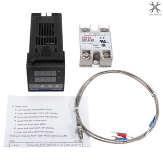 【T&amp;H】ชุดควบคุมอุณหภูมิดิจิตอล Lcd Pid Rex-C100 + K Thermocouple + Max.40A Ssr