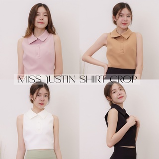 Miss Office (Best Seller) เสื้อเชิ้ตแขนกุด ทรงครอป (MT-026) ซับในตัน + ผ้าอัดกาว