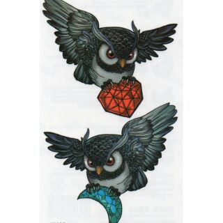 Tattoo ลาย นกฮูก Owl Diamond เพชร แท็ททู สติกเกอร์