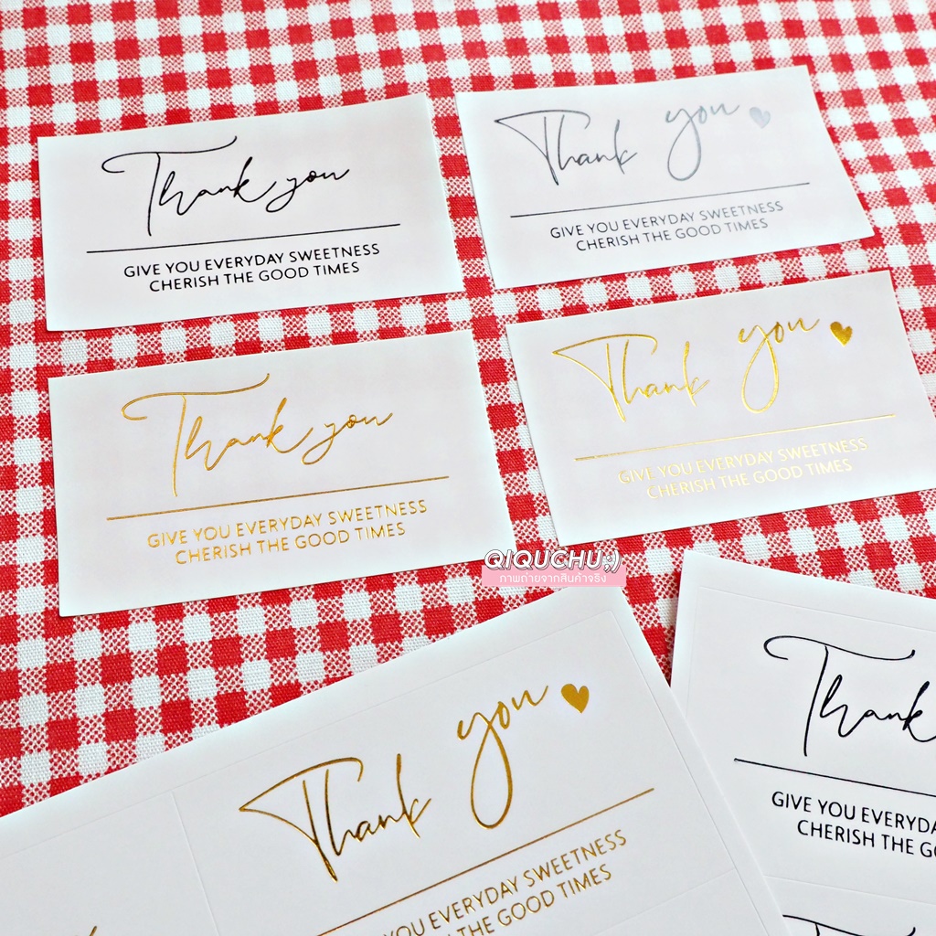 [พร้อมส่ง🇹🇭] สติ๊กเกอร์ "Thank You" ปั้มเคทอง/เคดำ มี2ลายในเซท (แพค80ดวง)