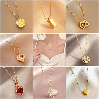 สร้อยคอโชคเกอร์ โชคเกอร์ จี้เพชร ไทเทเนียม สเตนเลส ทอง 18K เครื่องประดับ สําหรับเด็กผู้หญิง