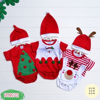 ชุดเด็ก set บอดี้สูท (Bodysuit) 3 ตัว + พร้อมหมวก ลาย x&amp;#039;mas ซานต้า