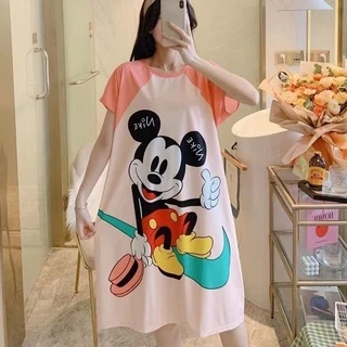 0800 พร้อมส่ง!! ชุดนอนกระโปรงโอเวอร์ไซส์ ชุดนอนแฟชั่นเกาหลี ชุดนอนกระโปรงแขนสั่น หนานุ่ม