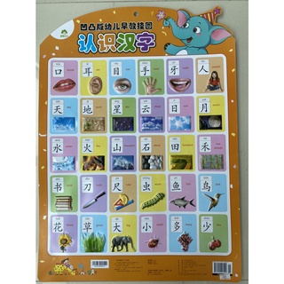 Nanmee Chinesebooks (ร้านหนังสือจีนนานมี) โปสเตอร์พลาสติก แผ่นเรียนรู้ พิมพ์นูน 认识汉字 (อักษรจีน)