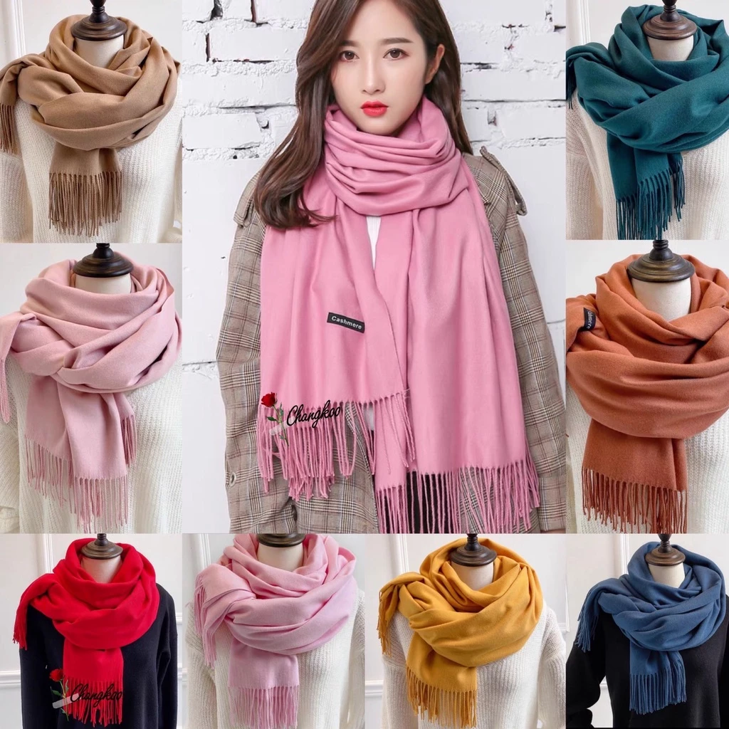 ผ้าพันคอแคชเมียร์ (Cashmere Scarf) สีพื้น กันลม กันหนาว กันแดด เนื้อผ้าดี สีสันสวยงาม สินค้าพร้อมส่ง