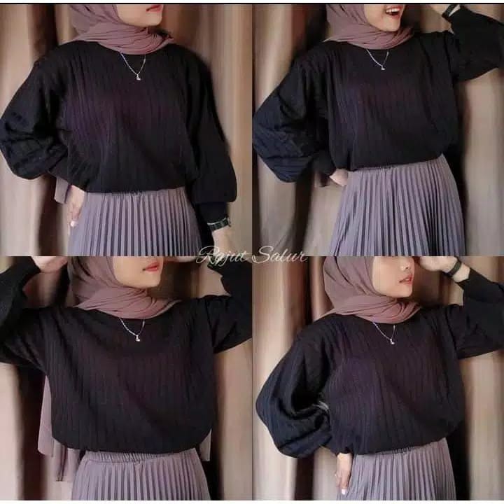 Zihan Balloon Sleeve Knit BLOUSE/PREMIUM Plain Womens ถัก/ถักล่าสุด