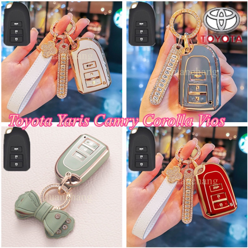 เคสกุญแจรีโมตรถยนต์ TPU แบบนิ่ม 3 ปุ่ม สําหรับ Toyota Yaris Camry Corolla Vios