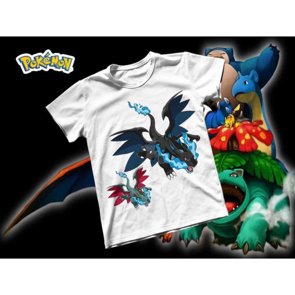 เสื้อยืดผ้าฝ้าย Unisex - อะนิเมะ - โปเกมอน - Lizardon Mega X