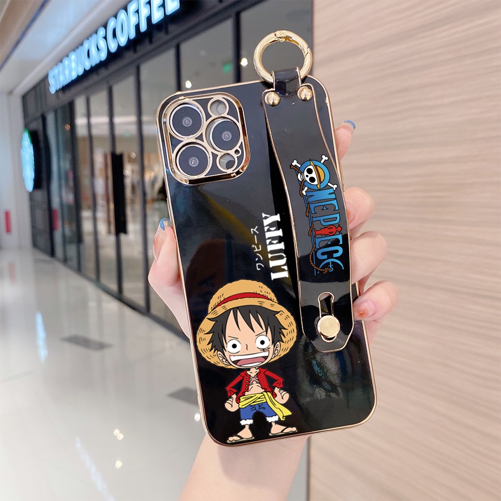 IPhone 13 12 Pro MAX Mini เคสไอโฟน สำหรับ Case Anime Hat Luffy เคส เคสโทรศัพท์ เคสมือถือ Wrist Strap Casing Full Cover Soft Electroplating TPU Cases #8