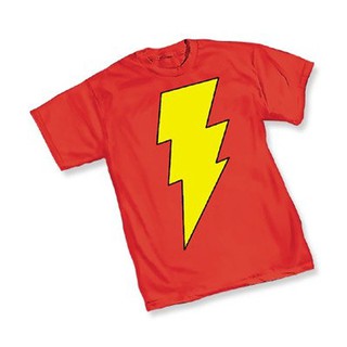 Men T Shirt ผู้ชายเสื้อยืด กัปตัน Marvel Shazam! สัญลักษณ์ผู้ใหญ่สีแดง ชายเสื้อยืด