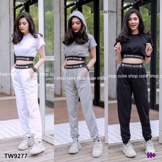 TW9277Set เสื้อครอปเอวลอย + กางเกงขายาว รายละเอียดสินค้า Set 2 ชิ้น เสื้อครอปเอวลอยแต่งยาง แขนสั้น มีฮู้ท งานผ้าคอตตอน พ