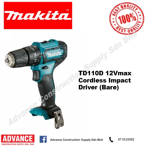 MAKITA POWER TOOLS TD110D 12VMAX CORDLESS IMPACT DRIVER (BARE)