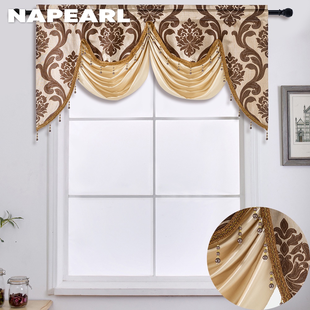 Napearl ผ้าม่าน ประดับลูกปัด พิมพ์ลาย สไตล์โมเดิร์นวินเทจ สําหรับตกแต่งบ้าน ห้องนอน ห้องนั่งเล่น