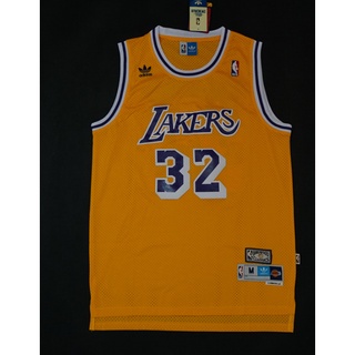 ใหม่ NBA Los Angeles Lakers สําหรับผู้ชาย #เสื้อกีฬาบาสเก็ตบอล ปักลาย 32 magic Earvin Johnson สีเหลือง สไตล์เรโทร