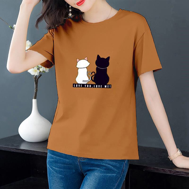 NEW รุ่น A-113เสื้อยืดแฟชั่นผู้หญิง แขนสั้น ลายแมวคู่น่ารัก สวมใส่สบาย ผ้าที่มีคุณภาพสูงเนื้อละเอียดอ่อนนุ่ม