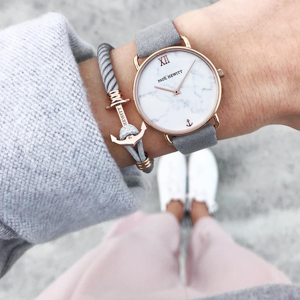 Paul Hewitt PHREP Lite Armband – Nylon Grau Mit Anker-Verschluss, Rosévergoldet, Für Damen