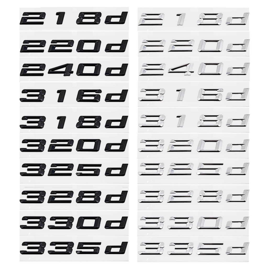 ABS Plastic Car Sticker Modified Letter and Number Sticker Decals for BMW 218d 220d 240d 316d 318d 320d 325d 328d 330d 335d Black Silver Label Word Label Rear Tail Box Decorative Logo