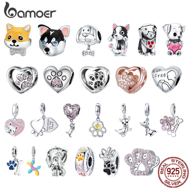 Bamoer 925 เงินสเตอร์ลิงเศษไม้ Charm ลูกปัดสุนัข Claw DIY สําหรับสร้อยข้อมือจี้เครื่องประดับของขวัญเครื่องประดับ
