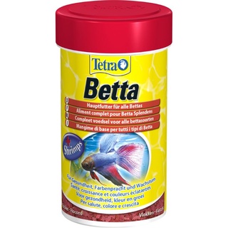 Tetra Betta สูตรพรีเมี่ยม  อาหารปลากัด ชนิดแผ่นเล็ก มีส่วนผสมจากกุ้ง ปริมาณ 100ml