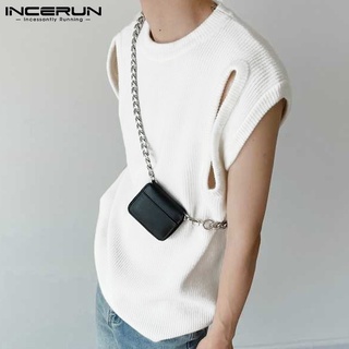 Incerun เสื้อกันหนาวแขนกุดลําลองแฟชั่นสําหรับผู้ชาย