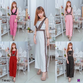 TwinsShopVip💗พร้อมส่ง TW4615  จั้มสูทแต่งตาข่าย mesh jumpsuit