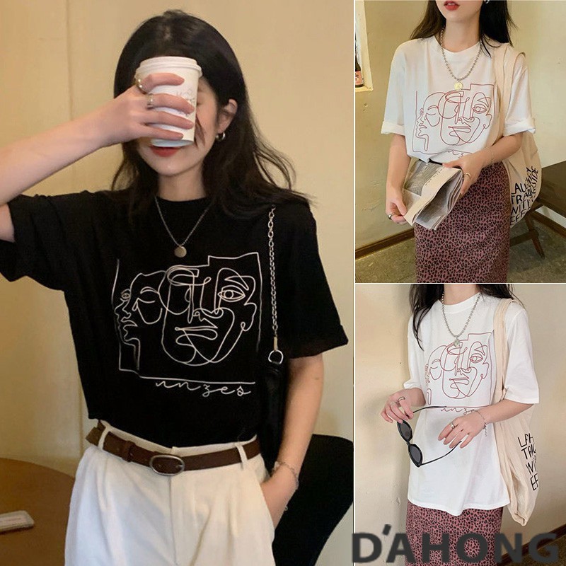 Dahong (รวมรุ่น) เสื้อยืดแขนสั้น Oversize เสื้อยืดสกรีนลายสวยงาม แนวอาร์ต