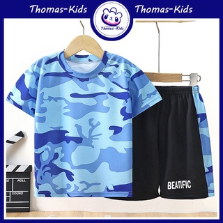 [THOMAS Kids] ชุดเสื้อยืดแขนสั้น กางเกงขาสั้น ผ้าตาข่าย แบบแห้งเร็ว สําหรับเด็กผู้ชาย อายุ 3-9 ปี ขายส่ง 2 ชิ้น