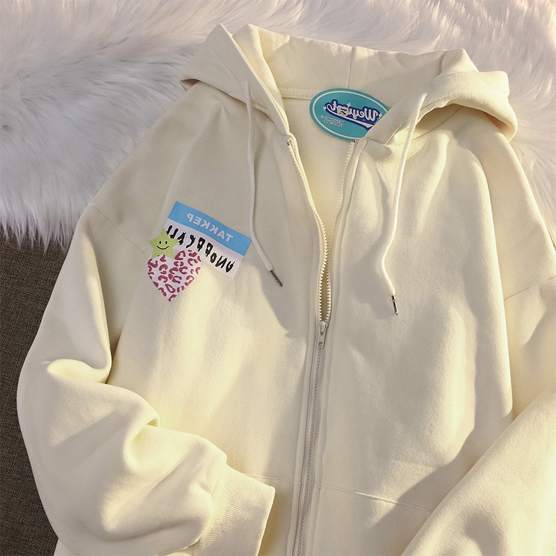 📣SHINee11💖💖เสื้อแจ็กเก็ตแขนยาว มีฮู้ด แต่งซิป สีครีม เสื้อฮู้ด สวย น่ารัก สไตล์ญี่ปุ่นวินเทจ สําหรับผู้หญิง