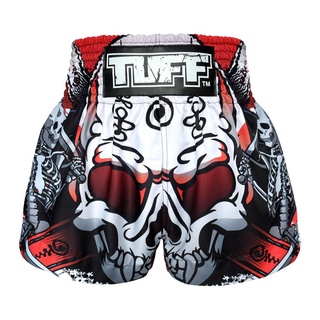 กางเกงซ้อมมวยกางเกงมวย กางเกงมวยไทย กางเกงกีฬาTUFF  Muay Thai Boxing Shorts White Devil Skull With Double Skeleton