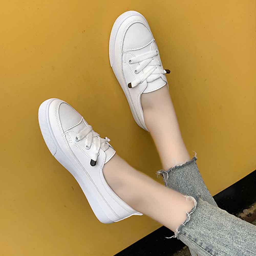 Korean🧧  รองเท้าผ้าใบแฟชั่น ทรงหน้าสั้น สีขาวล้วน ไซส์ 35-40