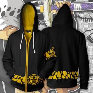 วันพีซ One Piece Trafalgar D Water Law 3D Printed Zipper Hoodie เสื้อแจ็คเก็ตแฟชั่นสำหรับผู้ชาย