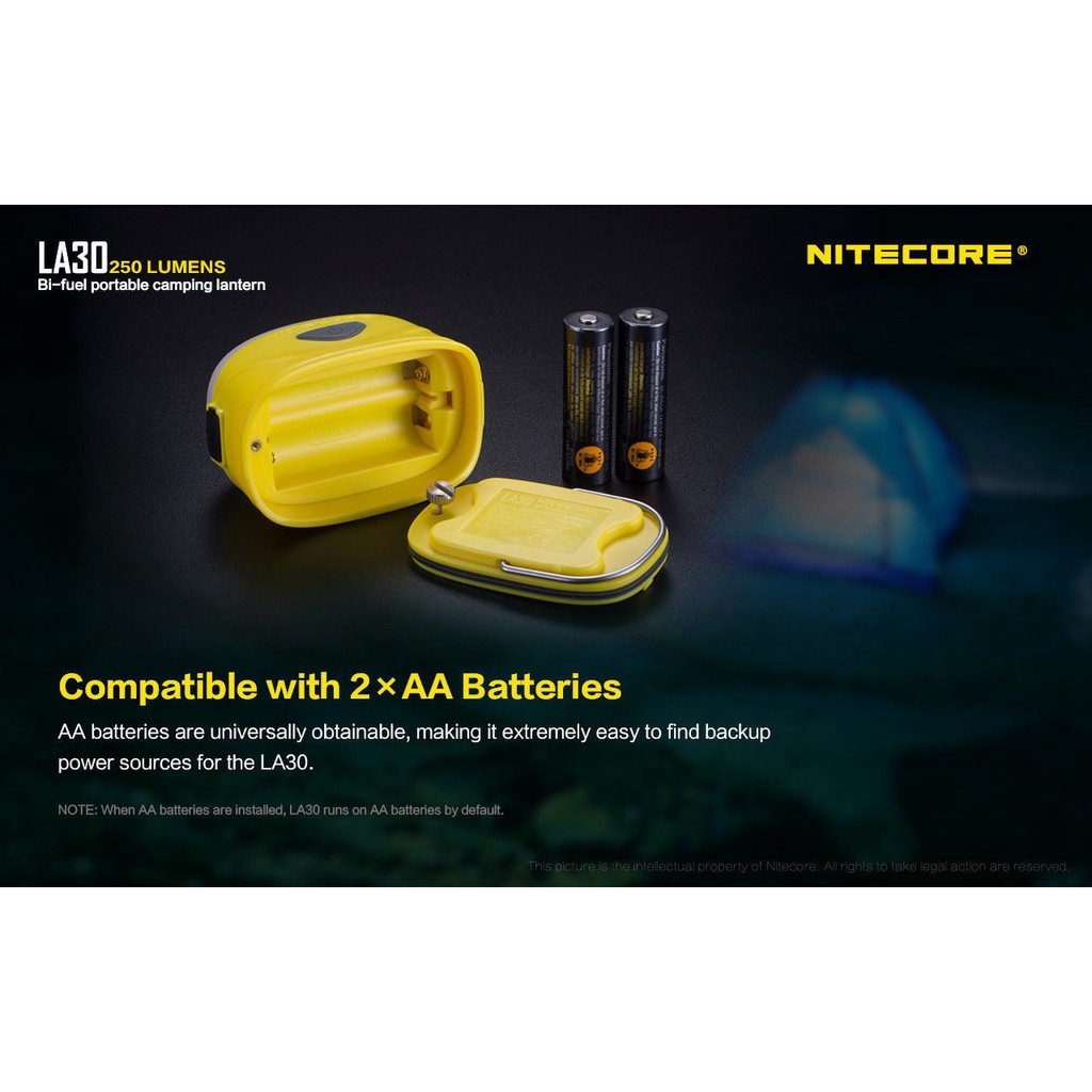 Nitecore® LA30 Camping Light Dual Output Portable Camping Lantern Built-in 1800mAh Li-ion Battery Micro-USB Rechargeable & 2AA Battery Operated LED Lantern with Magnetic Base Ideal for Outdoor/Camping 