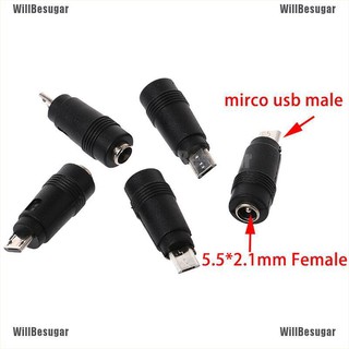 Willbesugar อะแดปเตอร์แปลงปลั๊กแจ็ค dc 5.5x2. ตัวเมีย 1 มม. เป็น micro usb 5 pin ตัวผู้ 2 ชิ้น