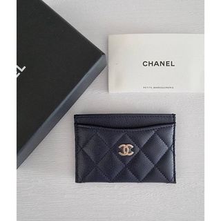 (ผ่อน0%) กระเป๋าสตางค์ กระเป๋าใส่บัตร New chanel card holder microchip  navy  shw สีกรมท่า