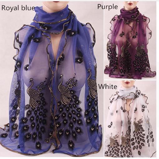 * พร้อมสต็อก * ผ้าพันคอชีฟองนกยูงยาวนุ่ม 190 * 43mm Wrap Shawl