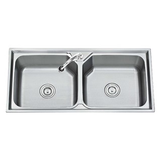 Embedded sink SINK BUILT 2BOWL TECNOSTAR 201000 STAINLESS Sink device Kitchen equipment อ่างล้างจานฝัง ซิงค์ฝัง 2หลุม TE