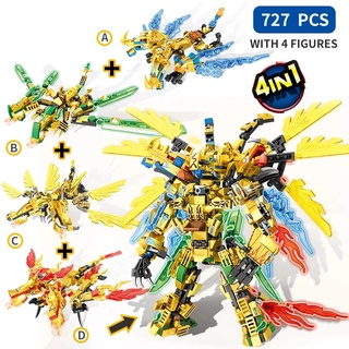 ตัวต่อหุ่นยนต์นินจา ingly Ninja Gold Dragon Knight Mecha Weapon ของเล่นสําหรับเด็ก 4 In 1 727 ชิ้น