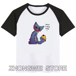 Zhongwei poppy playtime huggy wuggy ขอกอดคุณได้ไหม เสื้อยืดลําลอง แขนสั้น คอกลม พิมพ์ลายกราฟฟิคตลก แฟชั่นสําหรับเด็กผู้ชาย และผู้หญิง ไซซ์ S-3XL