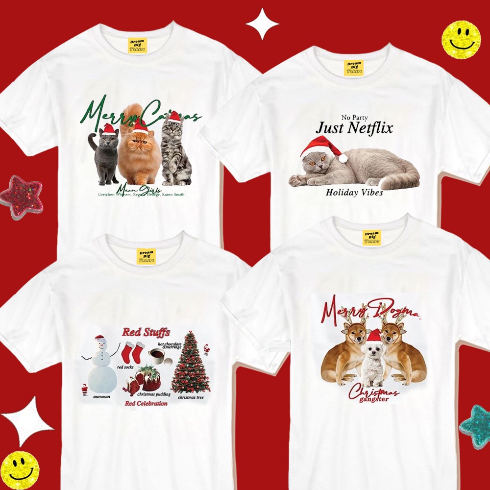 เสื้อขาว คริสมาสต์ “Christmas” S-XXL อก 32-50 สไตล์เกาหลี Dream Big Tshirt โอเวอร์ไซน์ สาวอวบใส่ได้ สีขาว คอกลมพร้อมส่ง