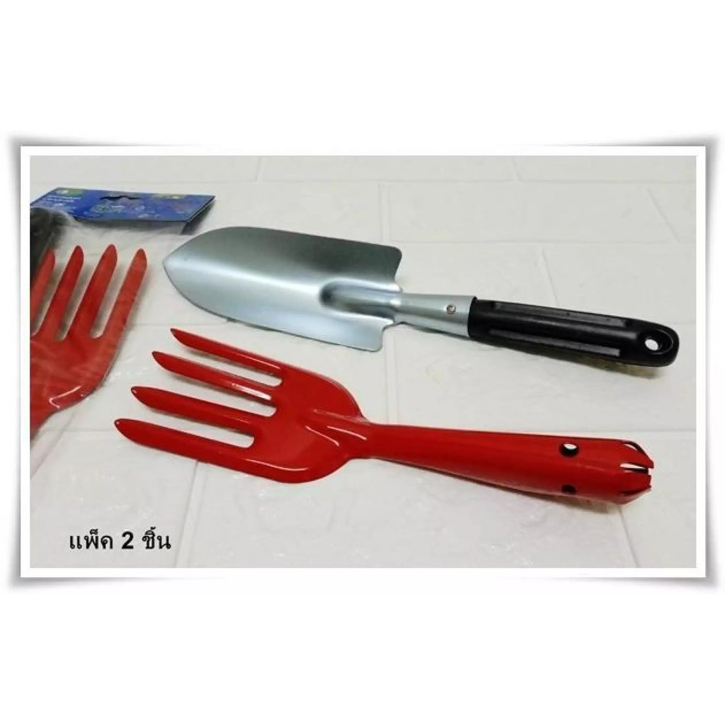 เสียม เสียมด้ามดำ+ส้อมสีแพ็คคู่ TP-271 ใช้สำหรับพรวนดิน ใส่ปุ๋ยต้นไม้