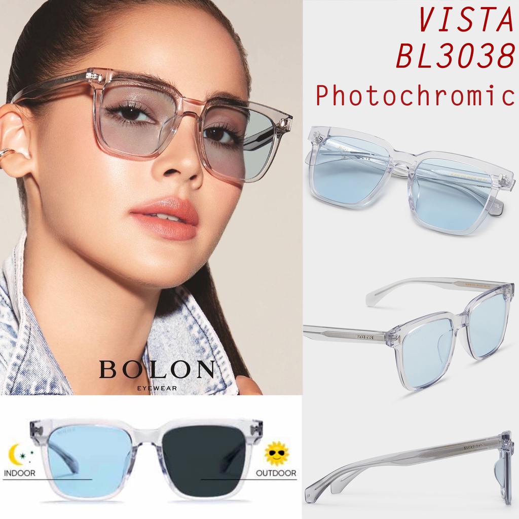 ส่งฟรี!! BOLON แว่นกันแดด รุ่น VISTA BL3038 E12 เลนส์ Photochromic Transparent Blue [Acetate] แว่นของญาญ่า