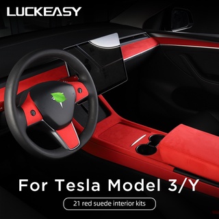 Tesla อุปกรณ์เสริมFor Tesla Model 3 Model Y 2022 suede steering wheel center control anel decorative armrest box model3