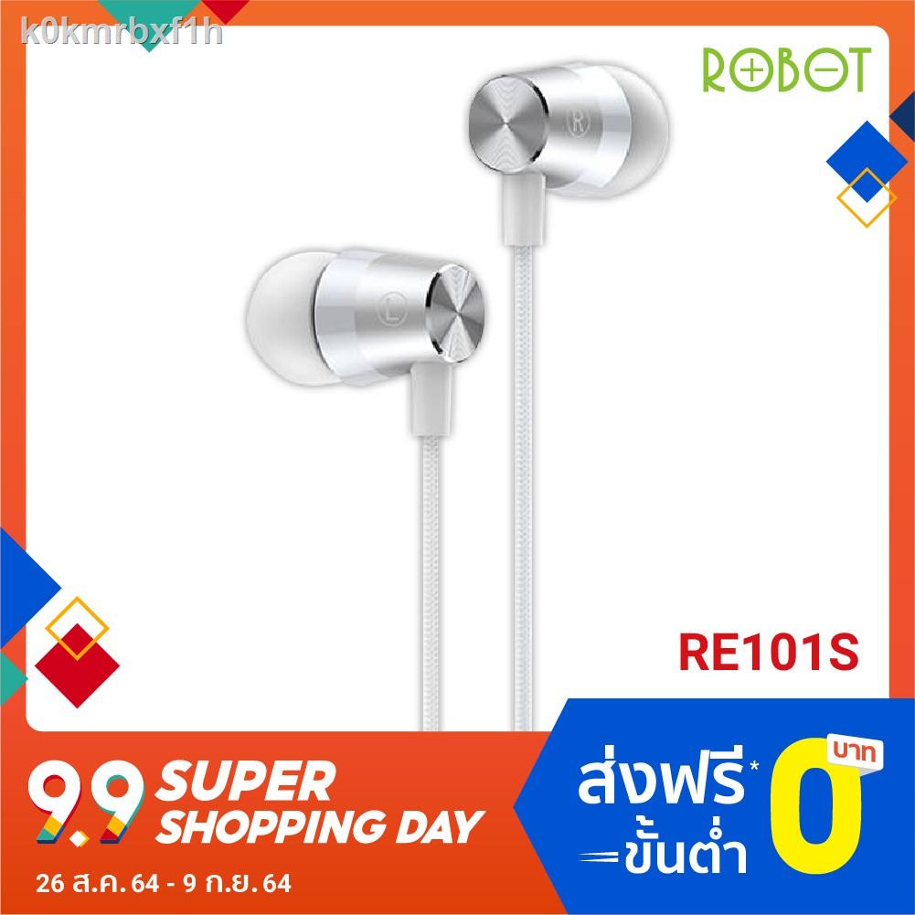 ♞ROBOT หูฟังสาย หูฟังเบสหนัก Earphones Wired รุ่น RE101S หูฟัง แบบเบส รองรับ Android iPhone ประกัน 1