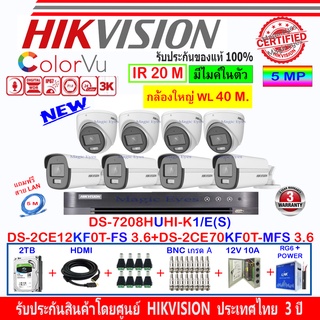 Hikvision ColorVu 3K รุ่น DS-2CE12KF0T-FS 3.6(4)+DS-2CE70KF0T-MFS 3.6(4)+DVR DS-7208HUHI-K1/E(S)(1)+ชุดอุปกรณ์ 2H2JBP/AC