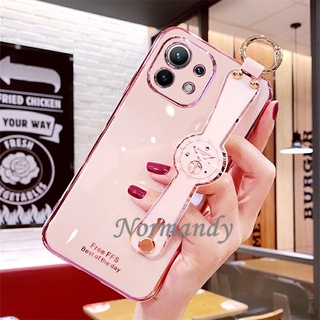 เคสโทรศัพท์ Ready Stock Phone Case Xiaomi 11 Lite 5G NE Mi 11 Lite Mi 10T Pro Redmi 10 2021 NEW Fashion Electroplating TPU Soft Casing with Wristband All-inclusive Lens Back Cover เคส