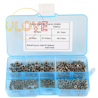 250 Pcs/Set M1.6 M2 M2.5 M3 M4 Carbon Steel Hex Nut Kit