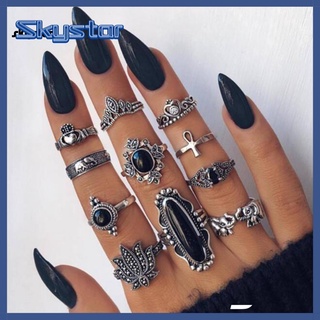 skystar Accessory Finger Bands Bohemia Black Faux Gem Finger Rings Exquisite Jewelry Accessory