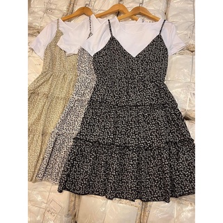 🧸2 piece dress set💕 เดรสสั้น เซท 2 ชิ้น เสื้อ+สายเดี่ยวลายดอกไม้ แฟชั่นน่ารักๆเลยจ้า