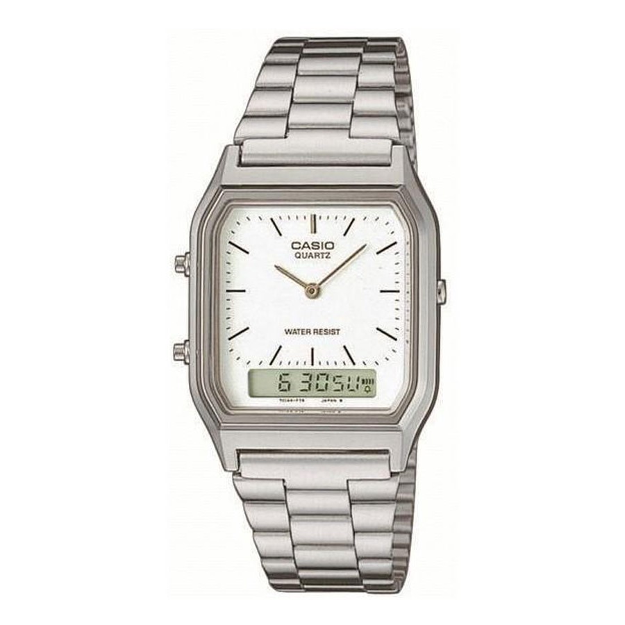 Casio Standard นาฬิกาข้อมือผู้ชาย สายแตนเลส รุ่น AQ-230,AQ-230A,AQ-230A-7,AQ-230A-7D - สีเงิน